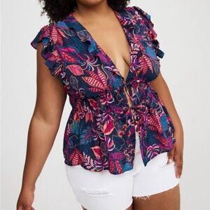 Torrid Floral V-neck Tie Front Blouse Size 3X